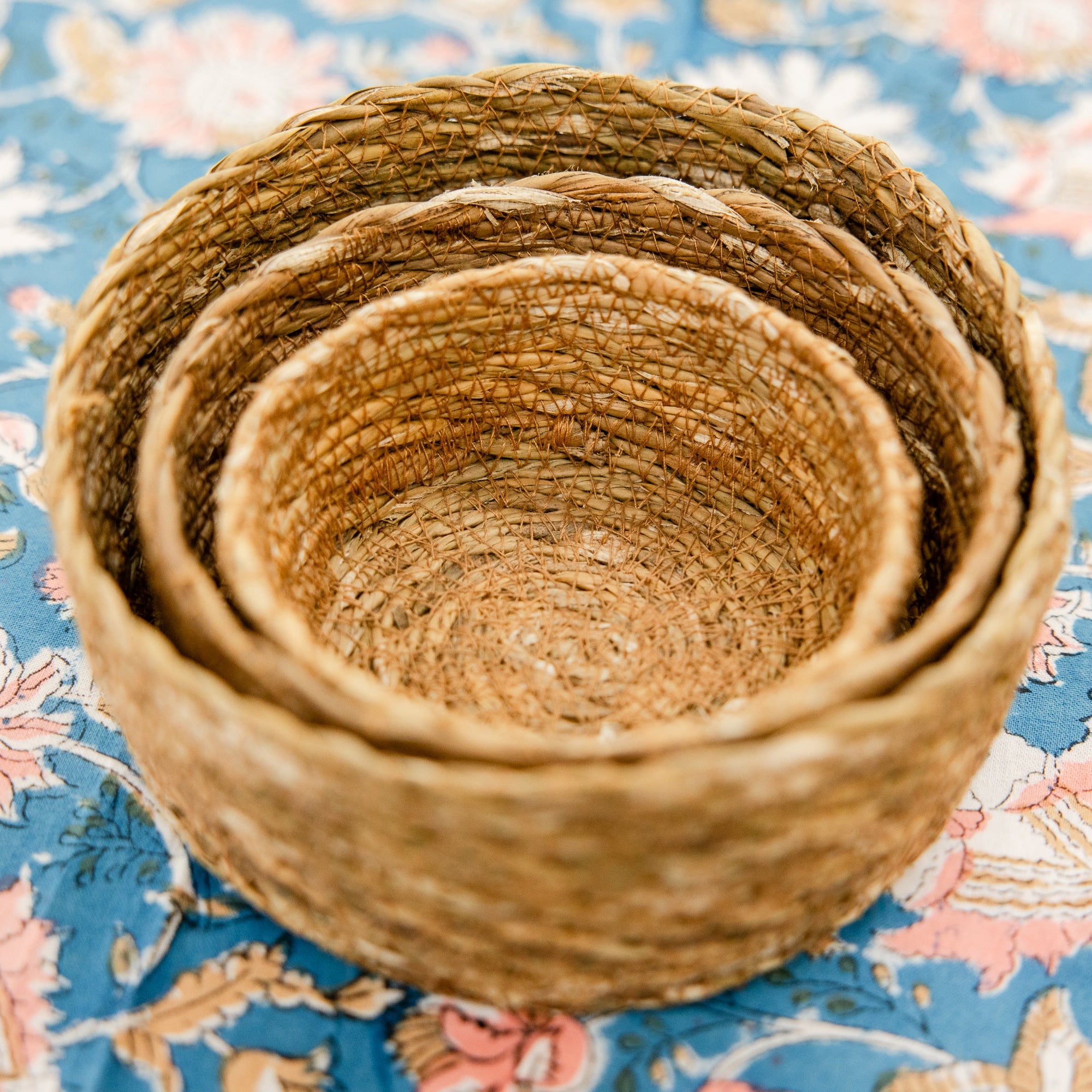 Hand-Stitched Hogla Basket-Nesting Set of 3
