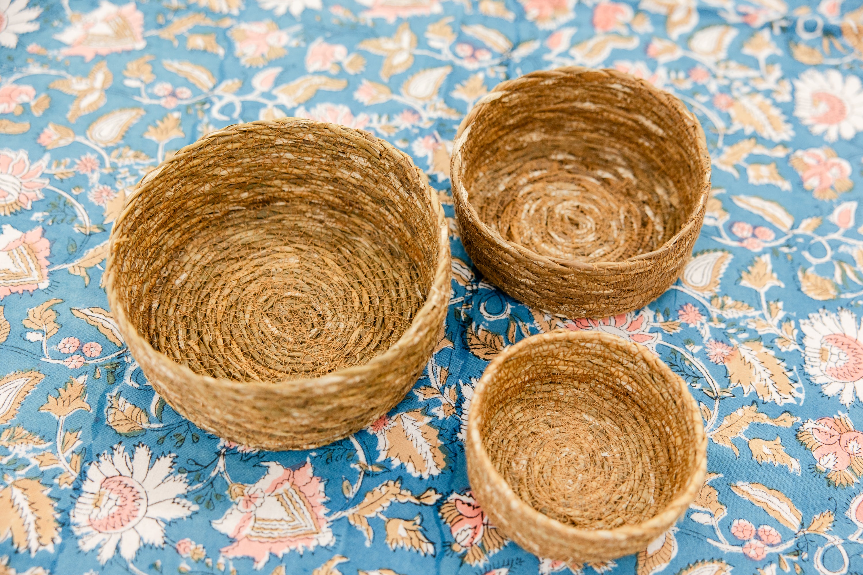 Hand-Stitched Hogla Basket-Nesting Set of 3