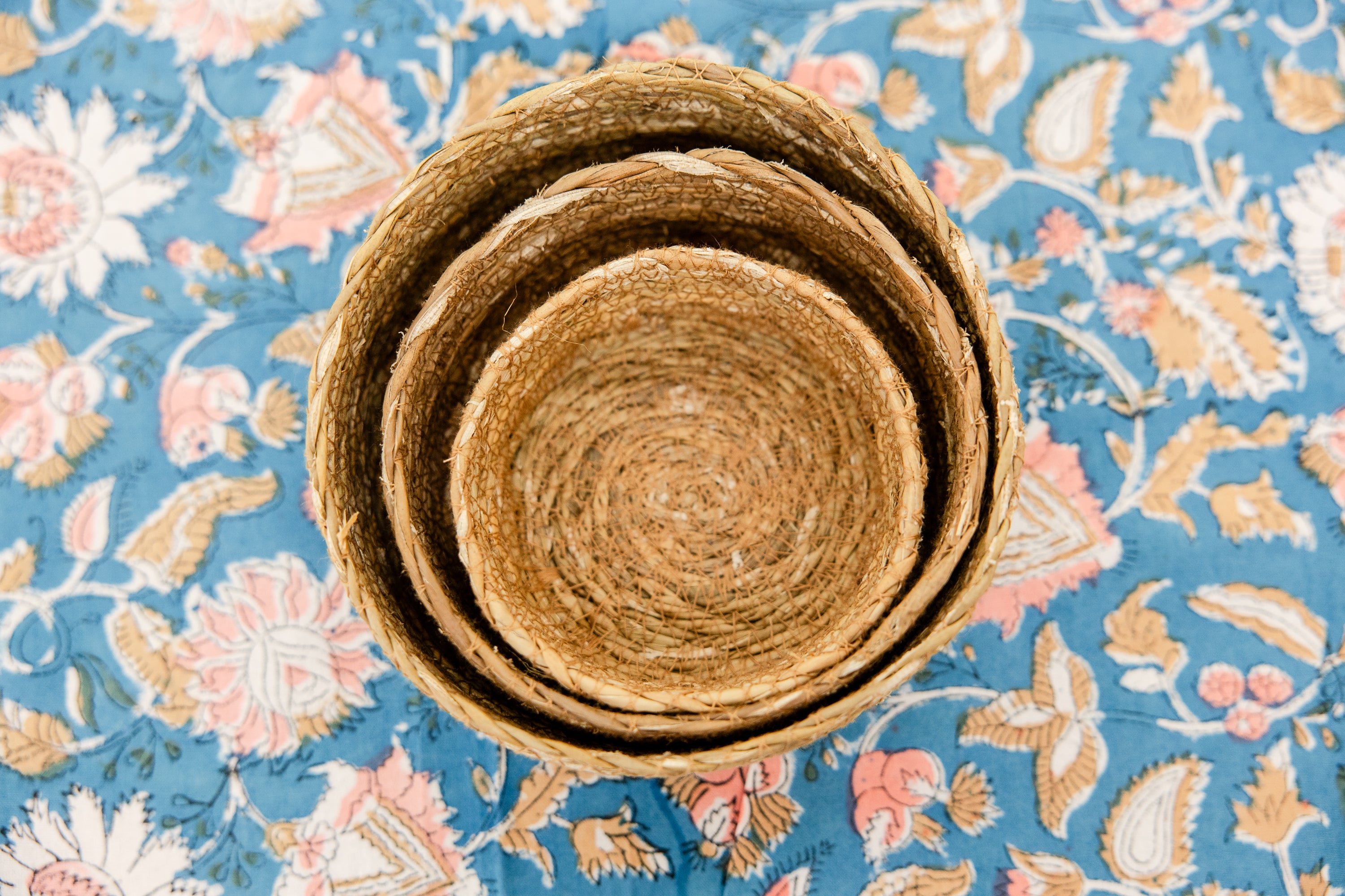 Hand-Stitched Hogla Basket-Nesting Set of 3