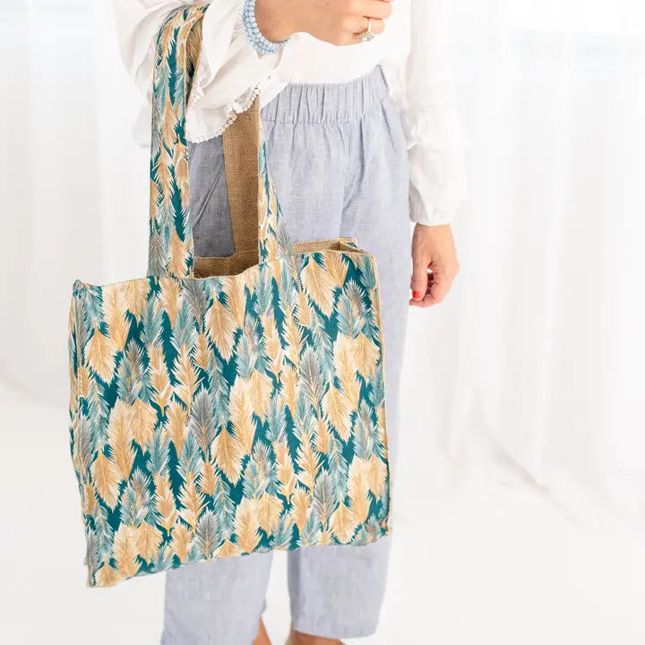 Everyday Tote- Aqua Pompas Feather