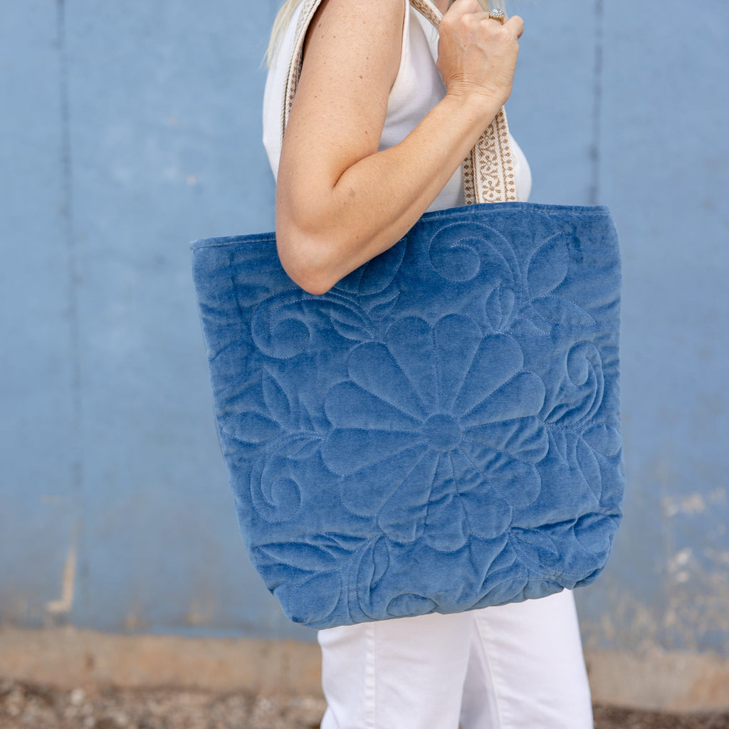Indigo Bloom Velvet Tote