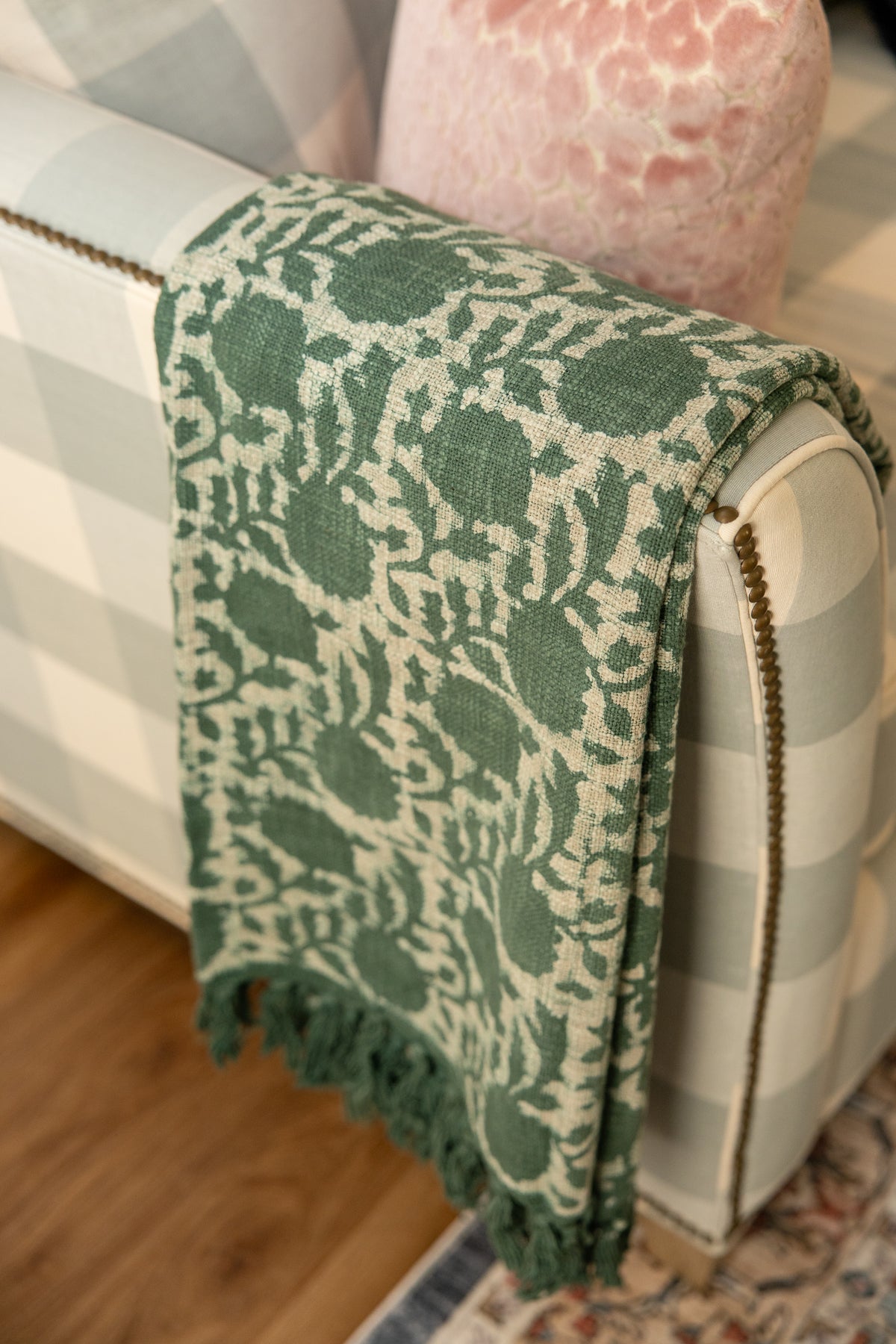 Emerald Blossom Block Print Throw