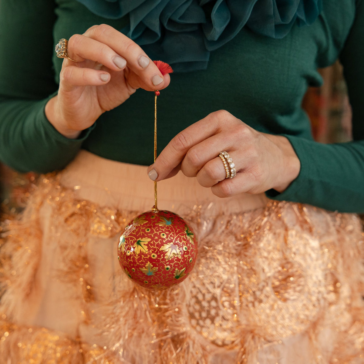 Hand-Painted Red Floral Ornament