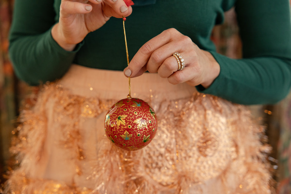 Hand-Painted Red Floral Ornament