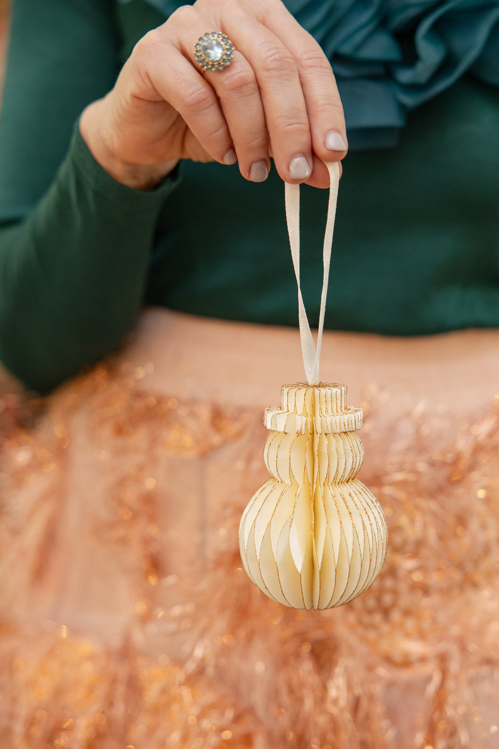 Golden Ivory Honeycomb Snowman Ornament