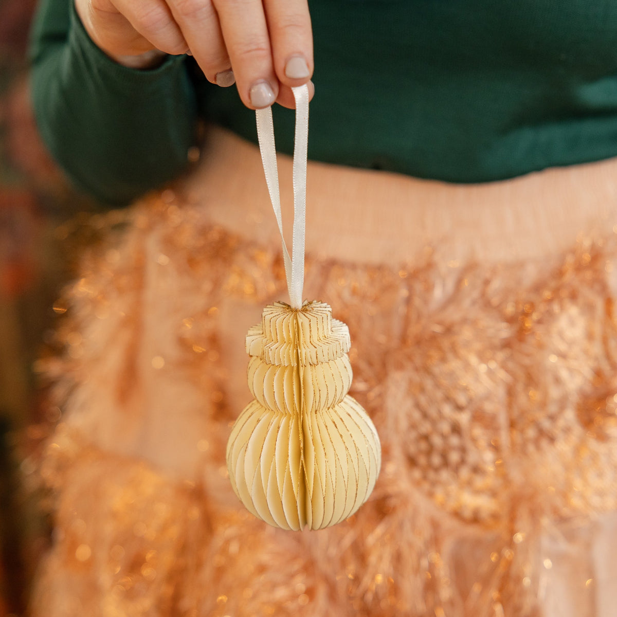 Golden Ivory Honeycomb Snowman Ornament