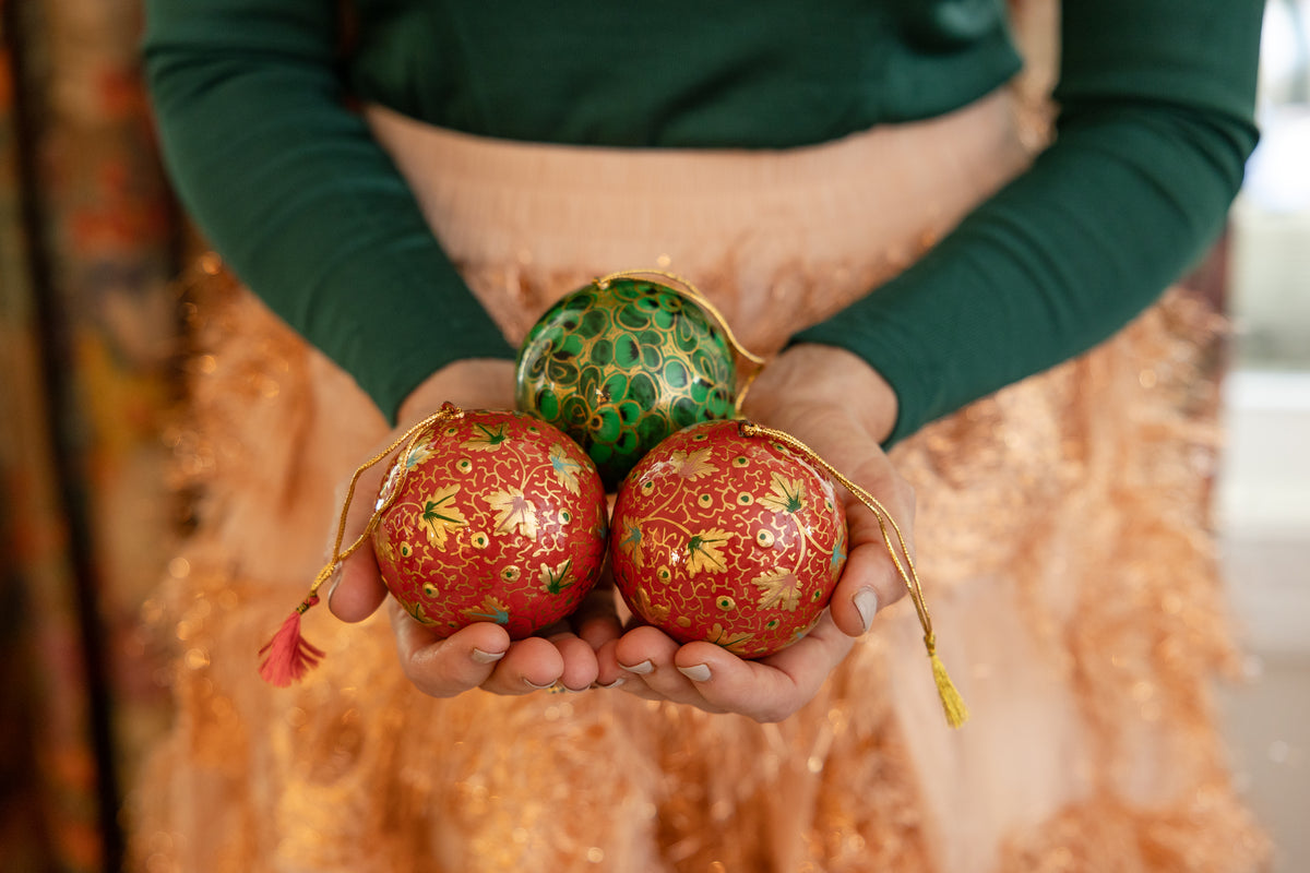 Hand-Painted Red Floral Ornament