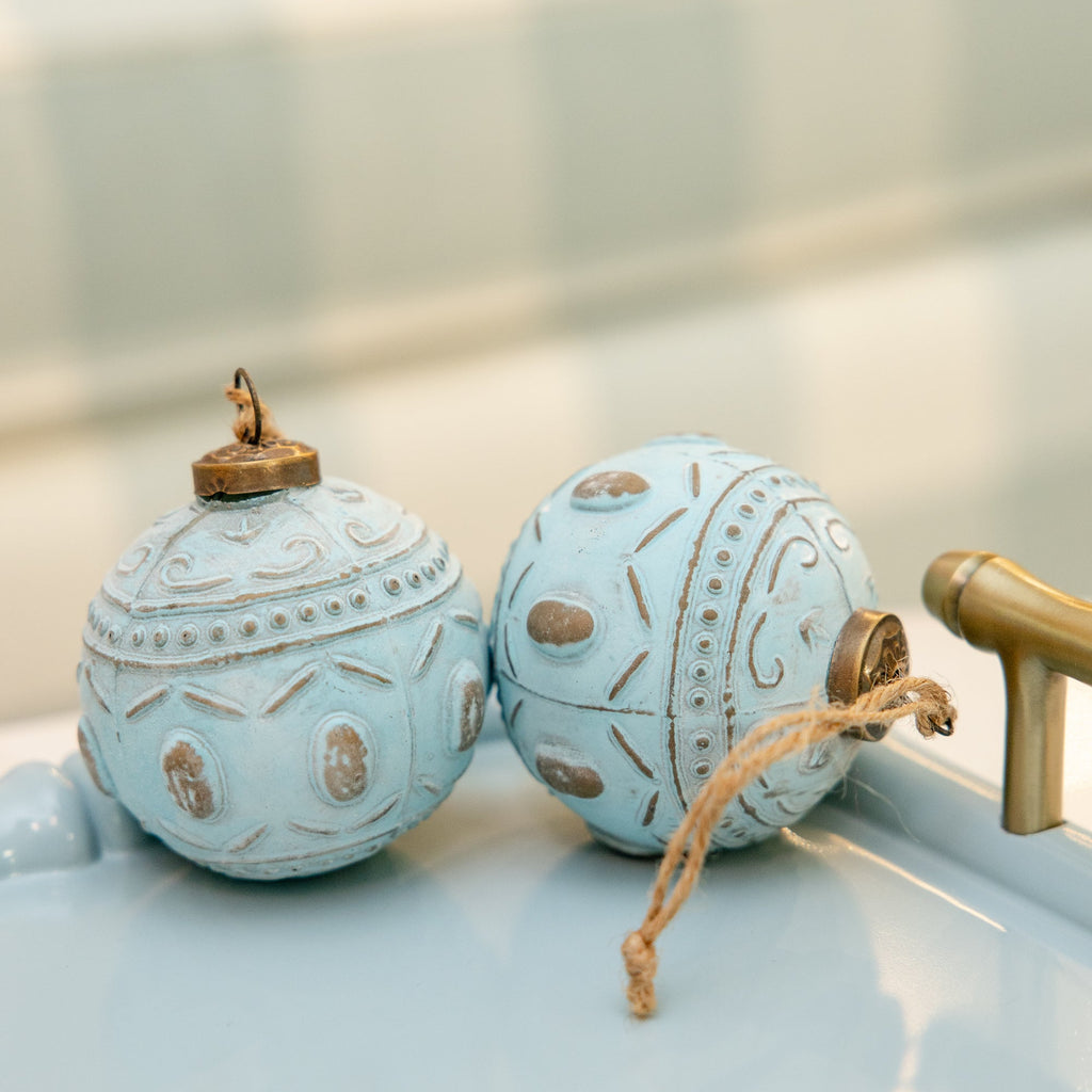 Powder Blue Embossed Glass Ornament