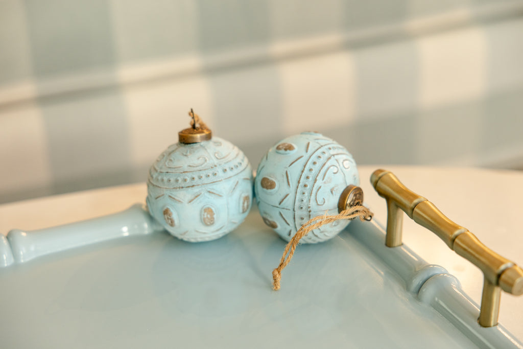Powder Blue Embossed Glass Ornament
