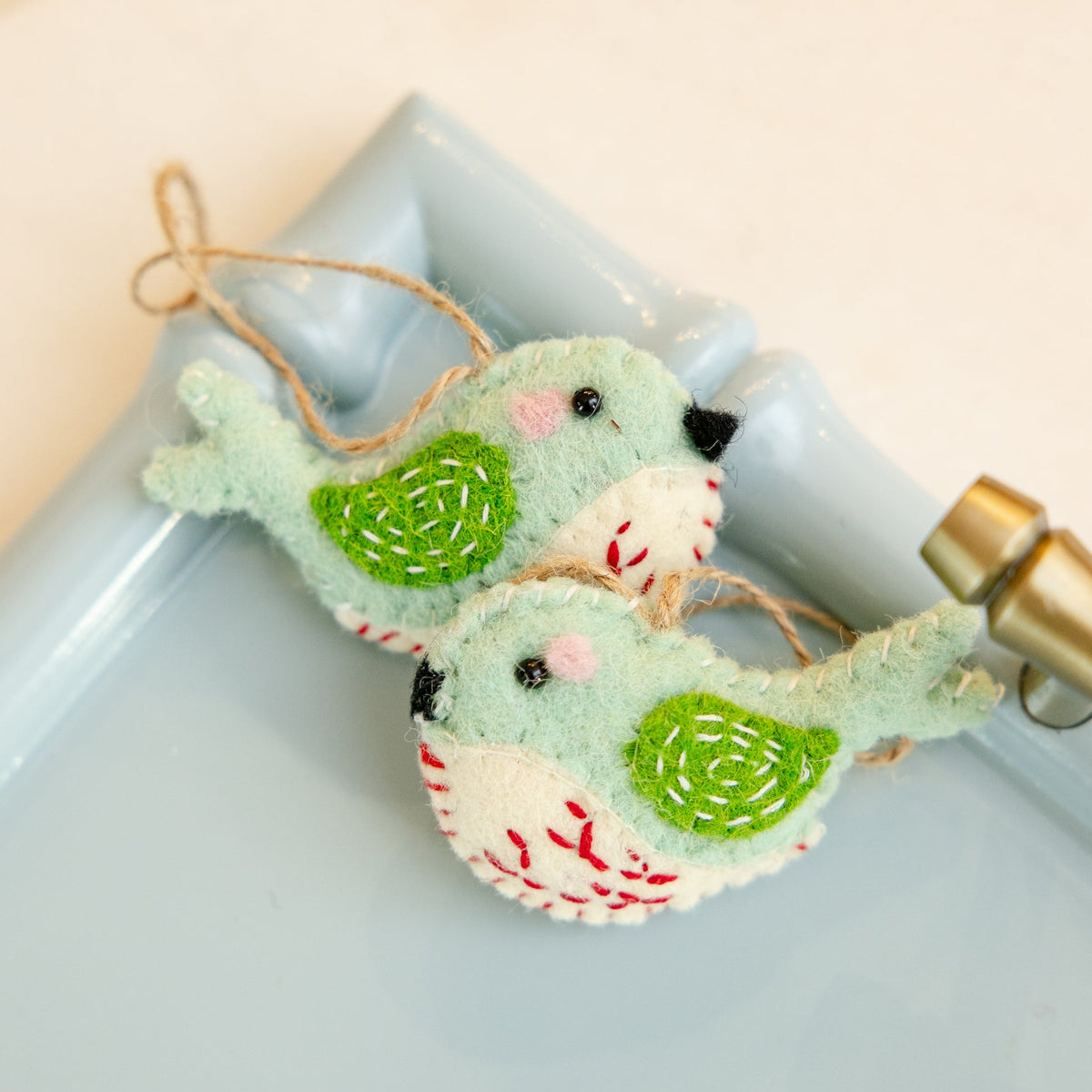 Mint Meadow Felted Wood Bird Ornament