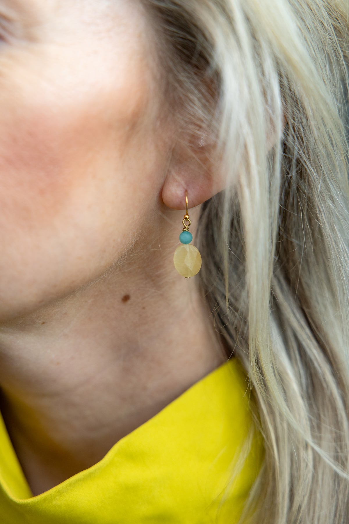 Turquoise and Citron Drop Earring