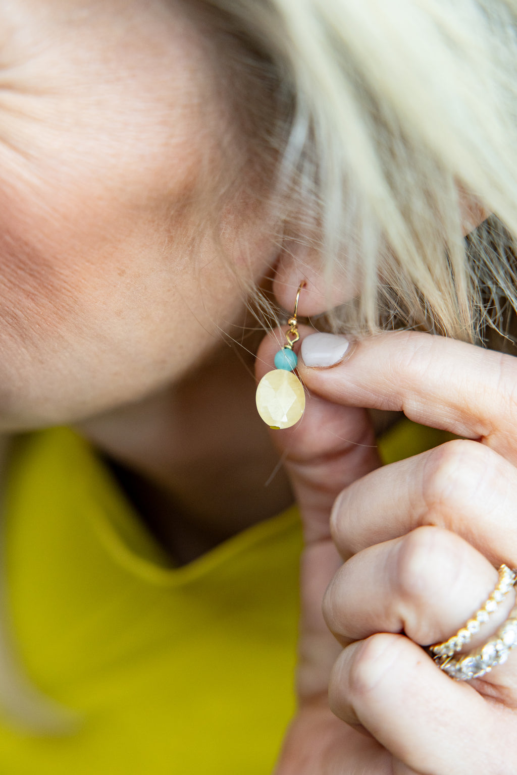 Turquoise and Citron Drop Earring