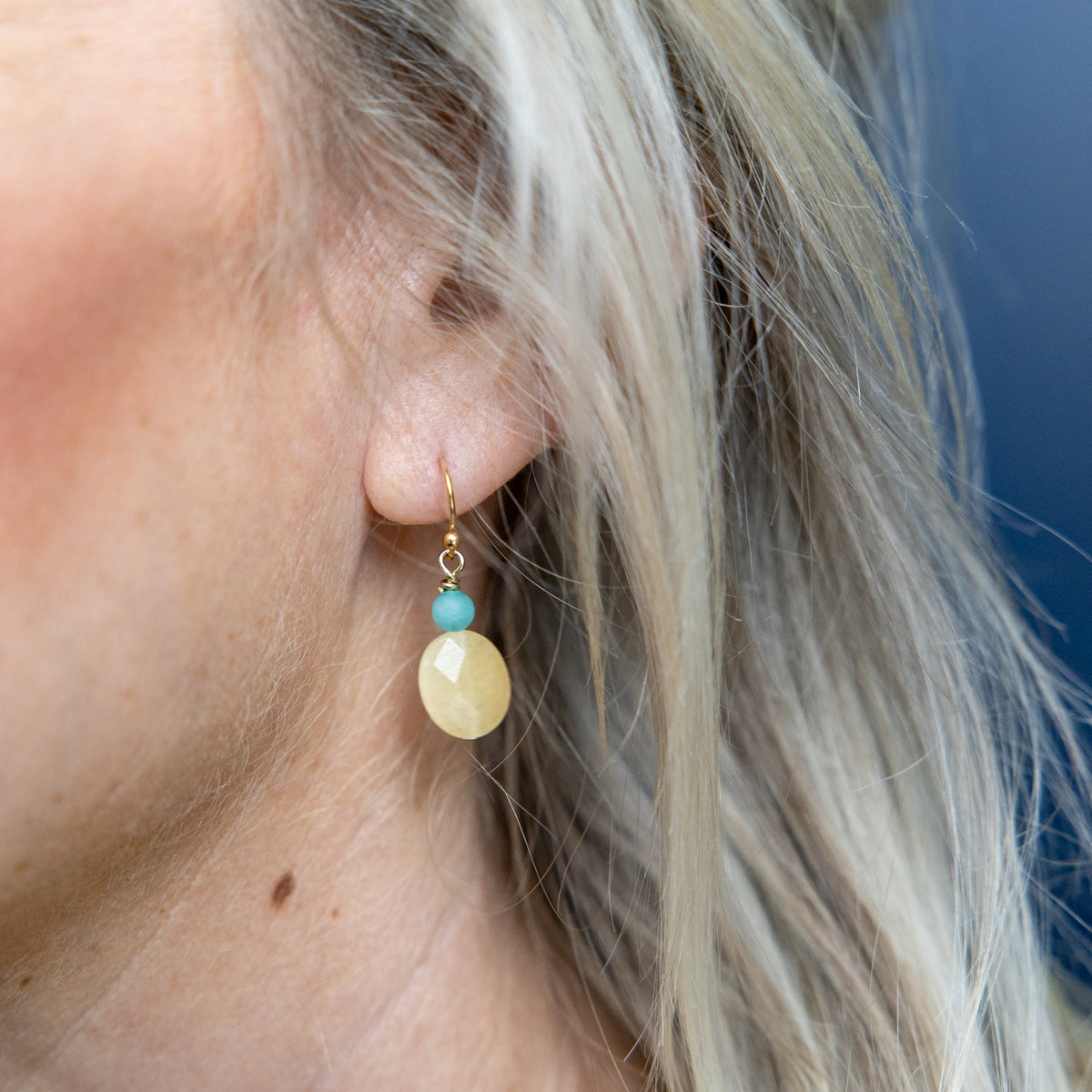 Turquoise and Citron Drop Earring